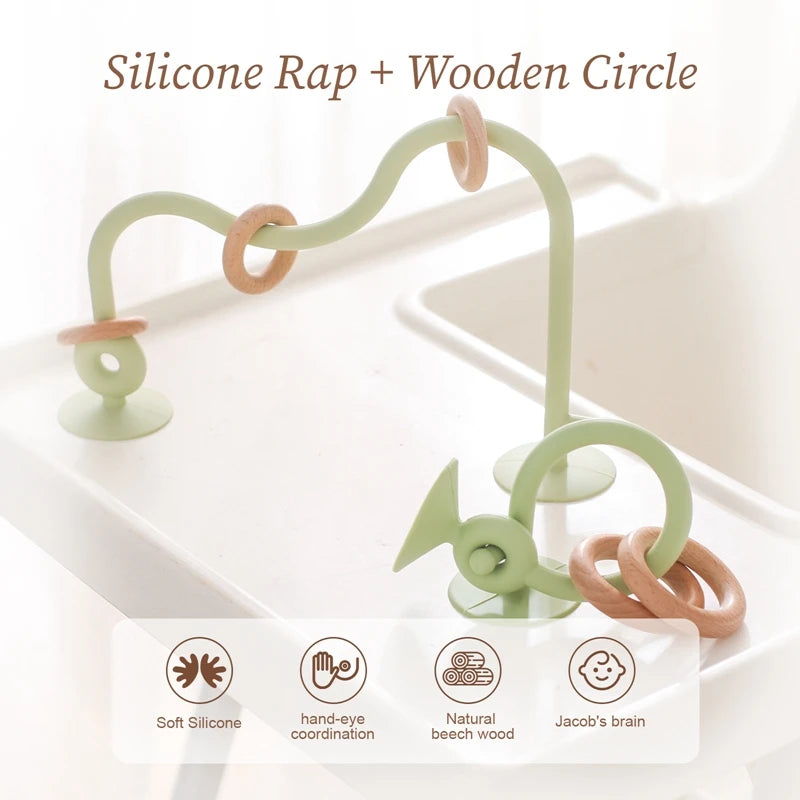 Baby Toy Silicone Educational Toys Infant Montessori Toy Teething Track Maze Wooden Roller Coaster Bead Baby Accessory Teether
