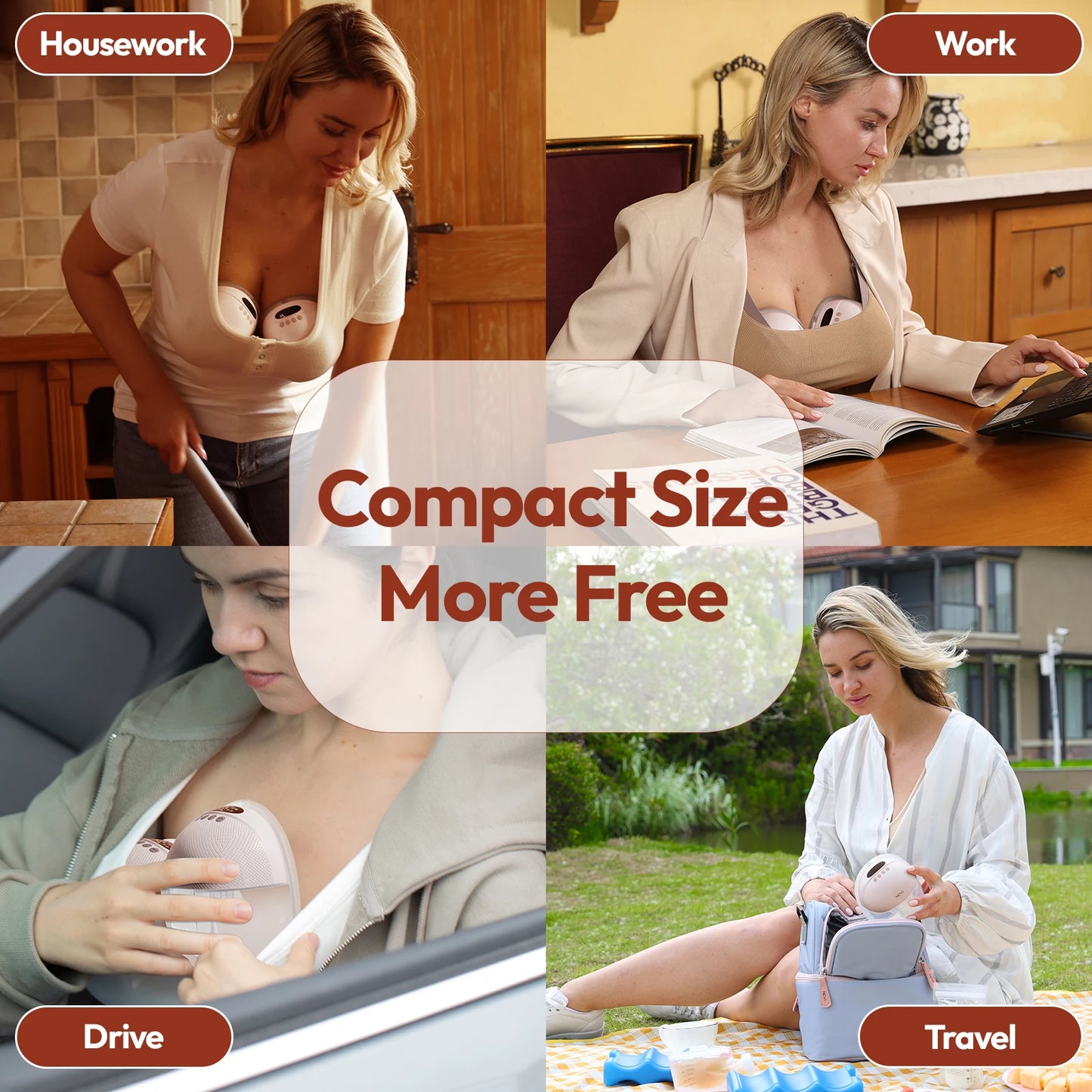 NCVI Electric Wearable Breast Pump for Breastfeeding, Hands-Free, 4 Modes 9 Levels, 3 Flange Sizes(19/21/24mm), Smart Display