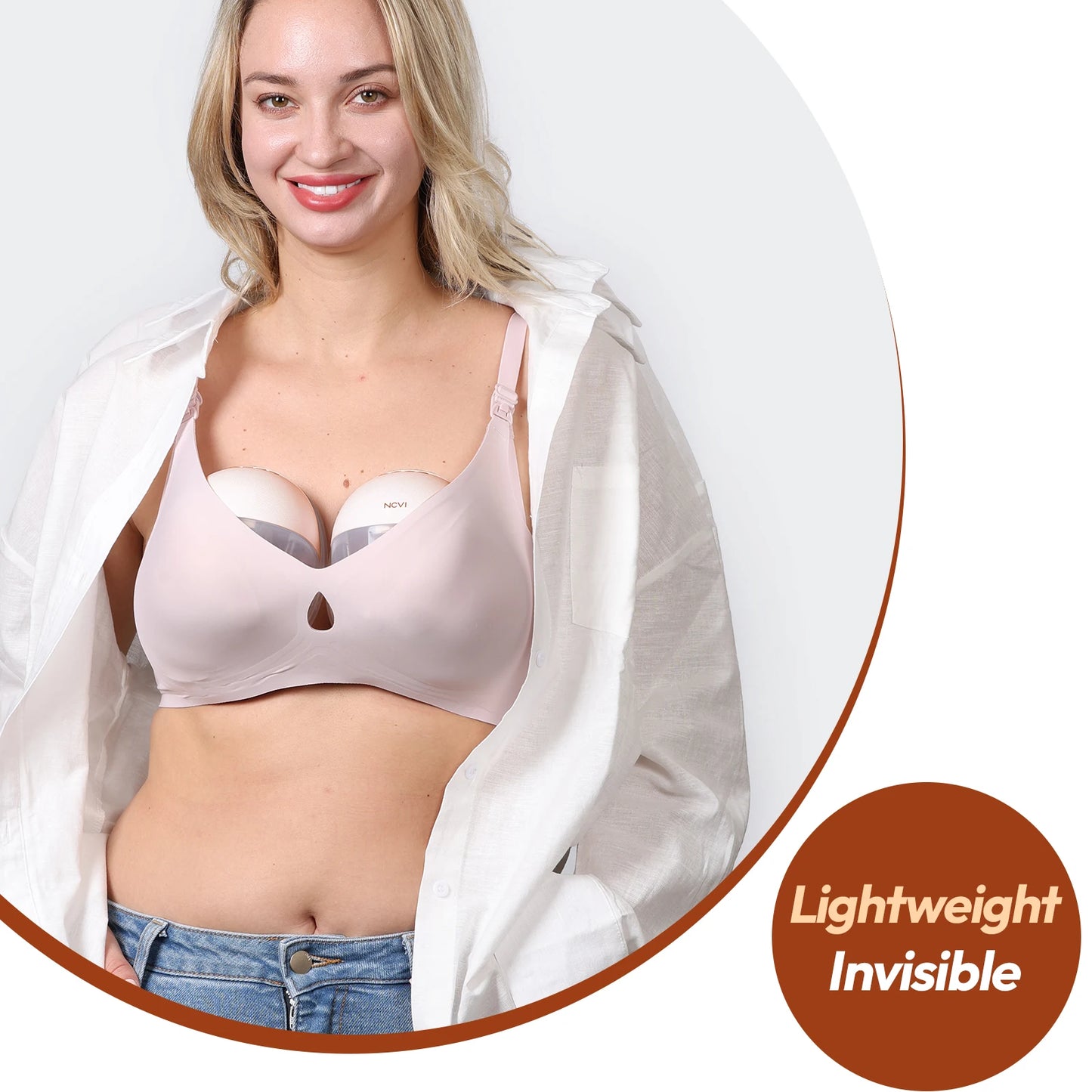 NCVI Electric Wearable Breast Pump for Breastfeeding, Hands-Free, 4 Modes 9 Levels, 3 Flange Sizes(19/21/24mm), Smart Display